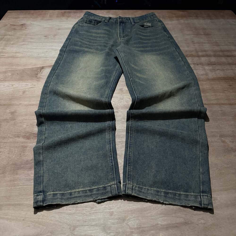 Y2K Distressed Faded Wash Baggy Jeans Size 28 Wide Leg Grunge Skater Denim